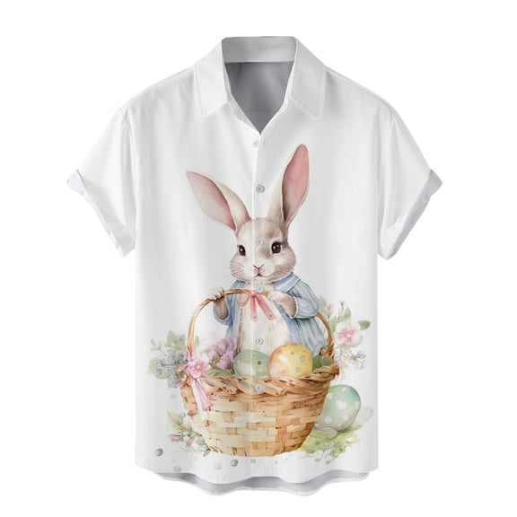 Mens Easter Golf Shirts Day Digital 3D Printing Loose Button Lapel Short Sleeved Mens Knit Tops,Beige,S