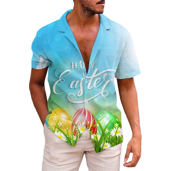 Mens Easter Golf Shirts Print Short Sleeve Green 3D Printing Hawaii Short Sleeve Tnak Top for Men,Blue,L