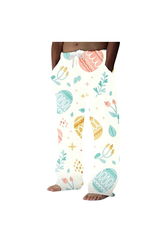 Mens Easter Long Pajama Pants 3D Printed Egg Design Casual Lounge Pants Pink L