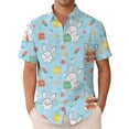 thumbnail image 1 of Mens Easter Print Short Sleeve Button Down Shirt Casual Regular Fit Summer Beach Top Light Blue M, 1 of 4