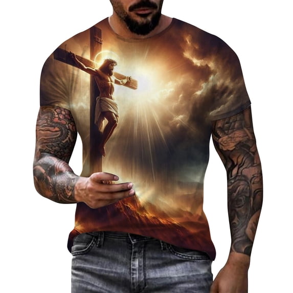 Mens Easter T Shirts Letter Print Short Sleeve Round Neck Floral Bottoming Mens Performance Polos,Khaki-1,L