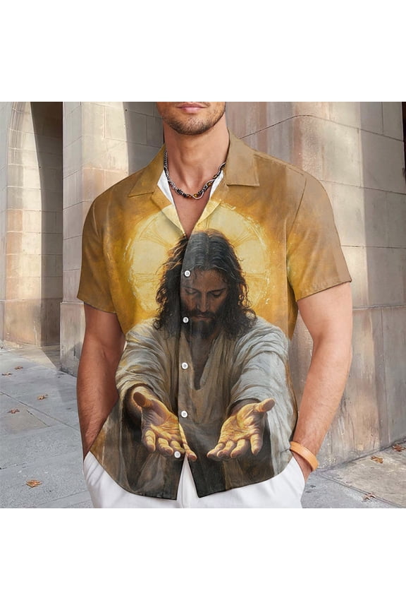 Mens Easter Tee Fashion Crewneck Graphic Shor Lapel Fully Printed Beach Vacation Clothes for Men,Gold,L