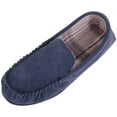 thumbnail image 1 of Mens Easy Slip On Suede Fabric Lined Winter Moccasin Slippers with Hard Sole - Navy - US 9, 1 of 7