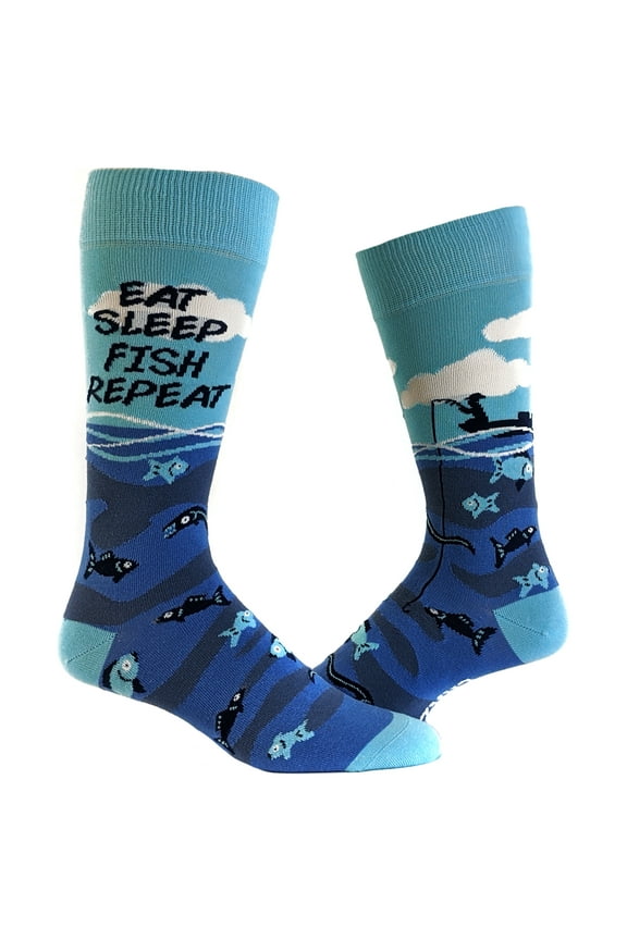Mens Eat Sleep Fish Repeat Socks Funny Cool Novelty Fishing Crazy Gift Idea for Dad
