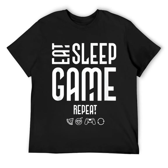 Mens Eat Sleep Game Repeat Funny Gift for Video Games Lovers Tee T-Shirt Black