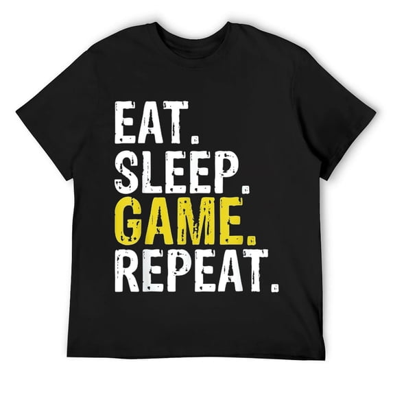 Mens Eat Sleep Game Repeat Gaming Gift T-Shirt Black