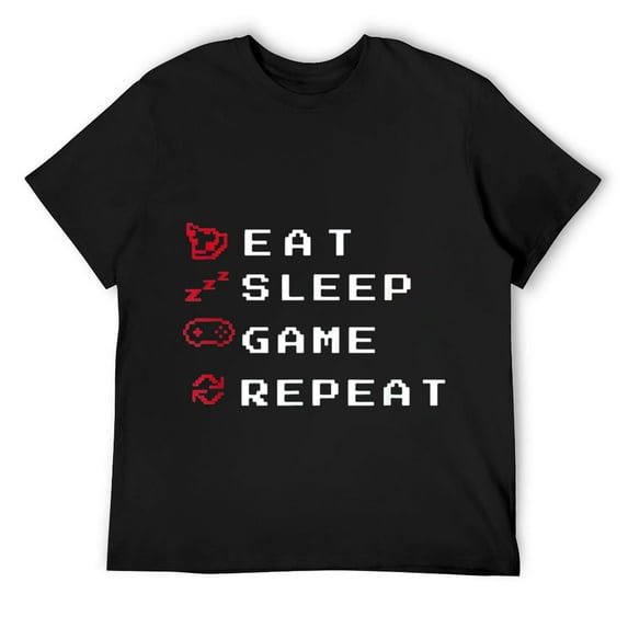 Mens Eat Sleep Game Repeat Gaming Shirt Video Games Lover Gift T-Shirt Black