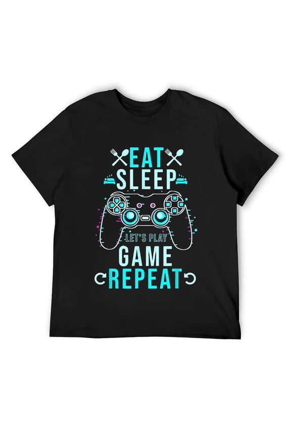 Mens Eat Sleep Game Repeat Shirt Funny Gamer Gaming Gifts TShirt T-Shirt Black
