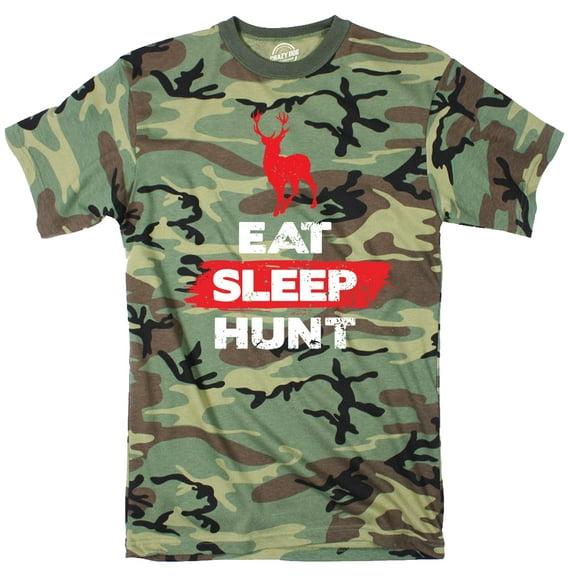 Mens Eat Sleep Hunt Funny Deer Hunting Camouflage Print T shirt Graphic Tees