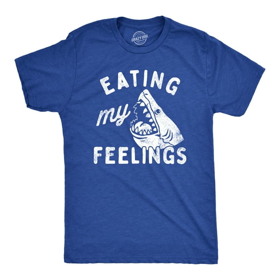 Mens Eating My Feelings T Shirt Funny Shark Bite Joke Tee for Guys Graphic Tees