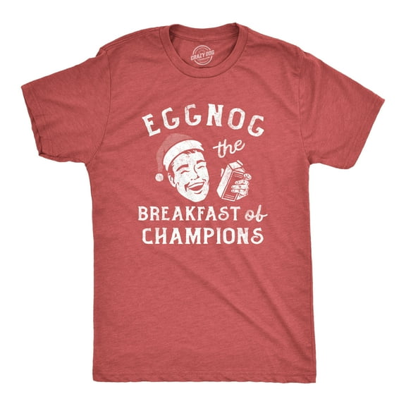 Mens Eggnog The Breakfast Of Champions T Shirt Funny Xmas Drinking Tee for Guys Graphic Tees