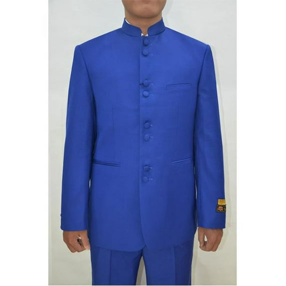 Mens Eight Button Mandarin Banded Collar Royal Blue Dress Suits For Men