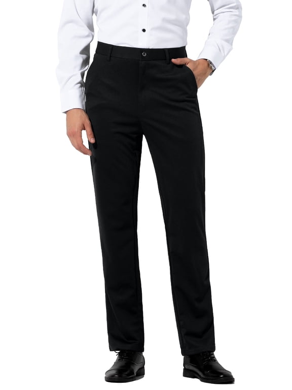 Mens Stretch Dress Pants Flat Front Business Casual Pants Classic Fit Lightweight, Black