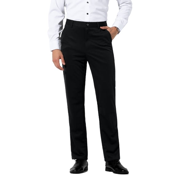 Mens Stretch Dress Pants Flat Front Business Casual Pants Classic Fit Lightweight, Black
