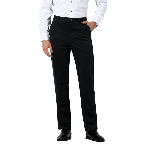 Mens Stretch Dress Pants Flat Front Business Casual Pants Classic Fit Lightweight, Black