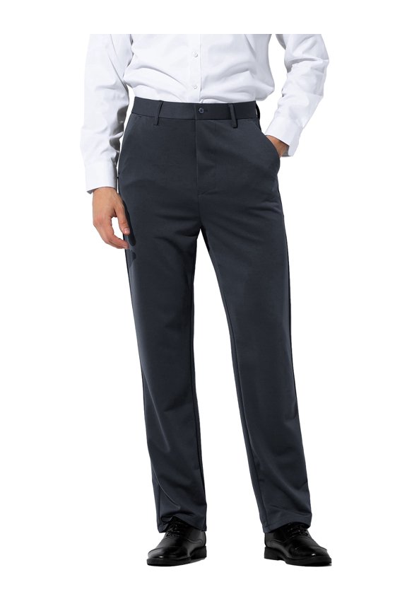 Mens Stretch Dress Pants Flat Front Business Casual Pants Classic Fit Lightweight, Gray