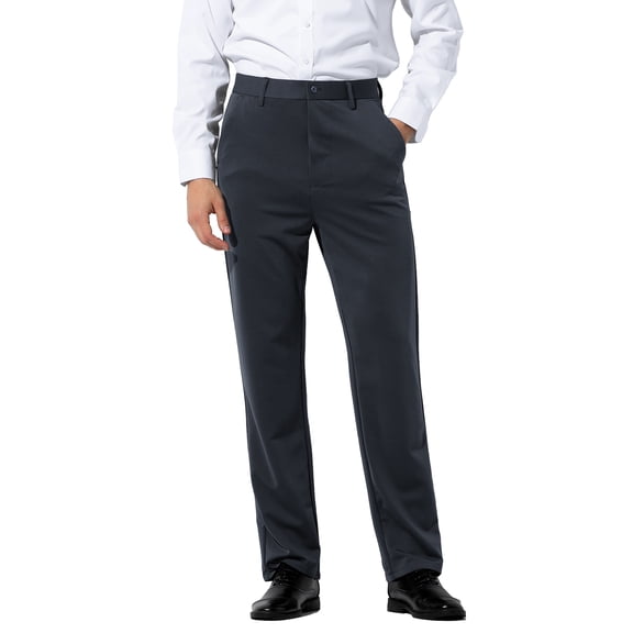 Mens Stretch Dress Pants Flat Front Business Casual Pants Classic Fit Lightweight, Gray