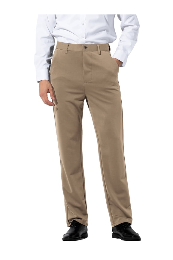 Mens Stretch Dress Pants Flat Front Business Casual Pants Classic Fit Lightweight, Khaki