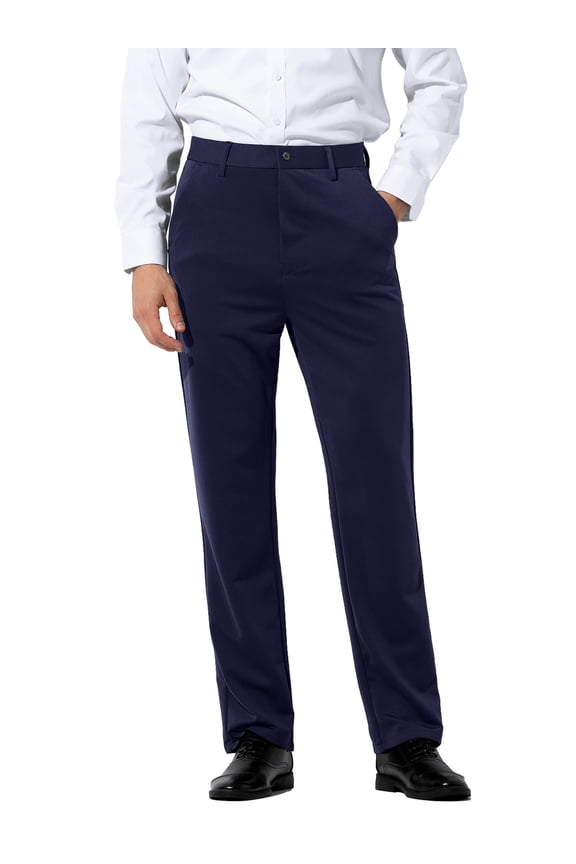 Mens Stretch Dress Pants Flat Front Business Casual Pants Classic Fit Lightweight, Navy Blue