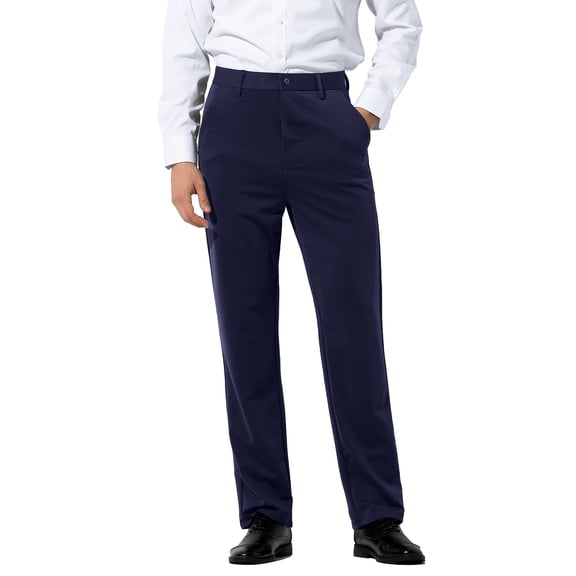 Mens Stretch Dress Pants Flat Front Business Casual Pants Classic Fit Lightweight, Navy Blue