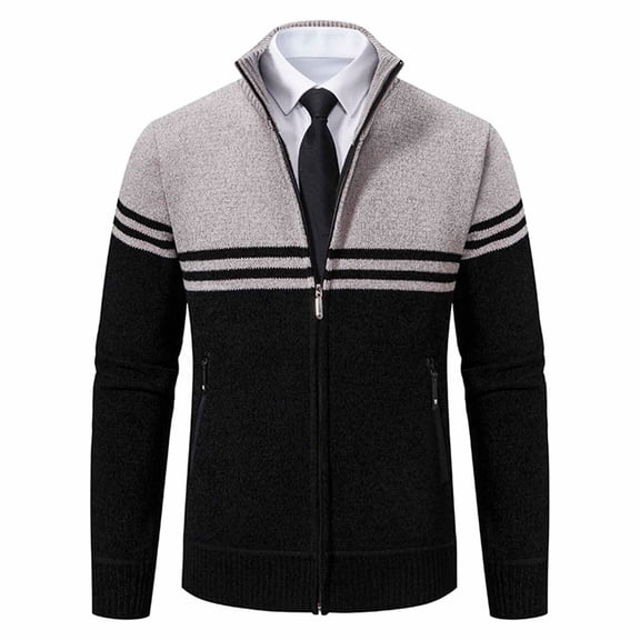 Mens Elastic Knit Sweaters Cowl Neck Cardigan Jackets Long Sleeve Zip Up Coats Colorblock Sweater Tops Casual Loose Outerwear with Pockets Business Work Overcoat Stylish Cozy Outfits