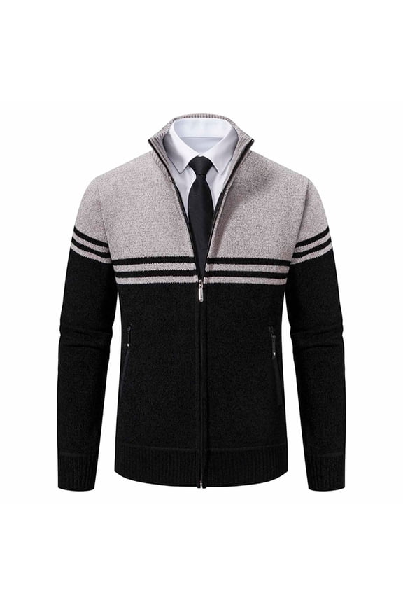 Mens Elastic Knit Sweaters Cowl Neck Cardigan Jackets Long Sleeve Zip Up Coats Colorblock Sweater Tops Casual Loose Outerwear with Pockets Business Work Overcoat Stylish Cozy Outfits