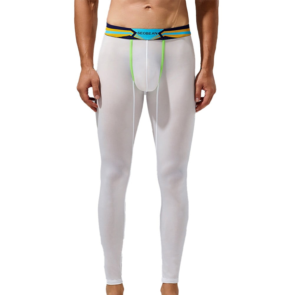 Mens See-through casual Long Johns Pants Sexy Tight Yoga leggings Mesh  Underwear