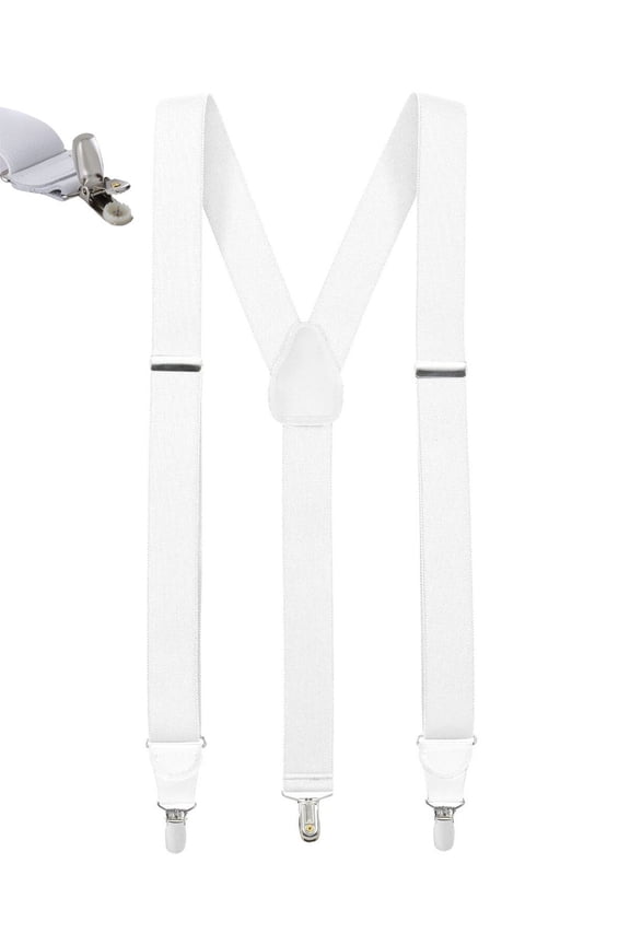 Mens Elastic No Slip "Pin Clip" Y Back Suspenders with Leather Trim - White (Available in 2 Colors)