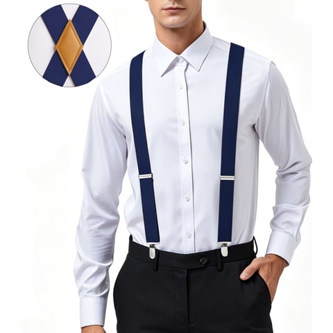 Mens Elastic Suspenders Adjustable X-Back with Strong 4 Clips for Work Trousers Weddings Black