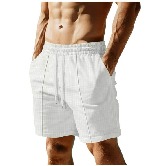 Mens Elastic Waist Drawstring Casual Shorts Lightweight Summer Beach Shorts Solid Color Shorts With Pockets