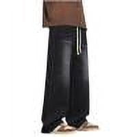 Mens Elastic Waist Jeans Relaxed Fit Drawstring With Zipper And Button Black