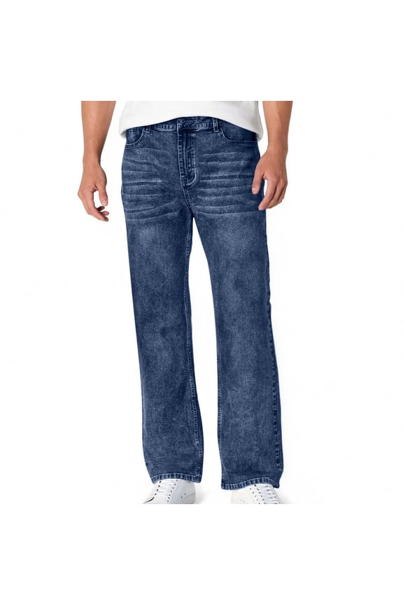 Mens Elastic Waist Loose Fit Denim Pants Casual Fashion Comfy Stretch Jeans Trouser Straight Leg Lightweight Trendy Pants with Pocket