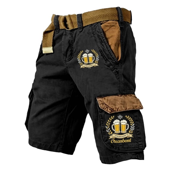 Mens Elastic Waist Pants Casual Cargo Pants with Multiple Pockets Blend Straight Leg Trousers