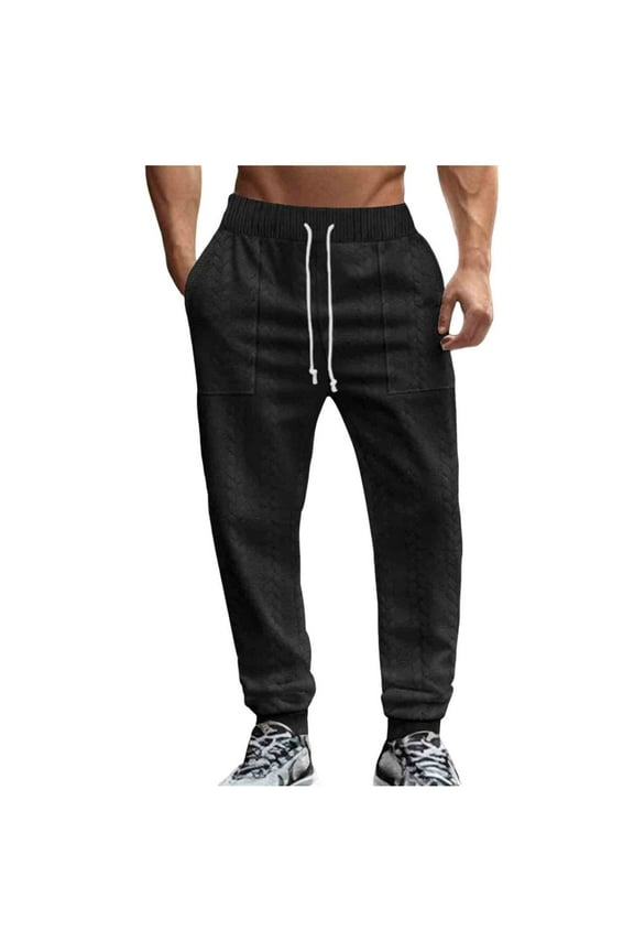 Mens Elastic Waist Pants Casual Loose Lightweight Textured Sweatpants Loungewear Drawstring Workout Joggers