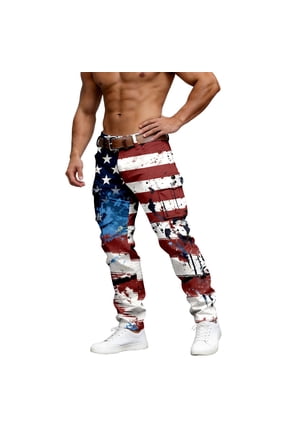 Mens Elastic Waist Pants Pockets Independence Day Patriotic Anniversary Mens Jeans Regular Fit,Blue,S