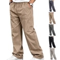 thumbnail image 1 of Mens Elastic Waist Pants Sevevn Full Elastic Waist Slant Pockets Side Pockets Straight Leg Relaxed Fit Cotton Woven Trousers for Casual Lounge Daily Wear, 1 of 5