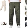 thumbnail image 1 of Mens Elastic Waist Pants for Seniors, Zipper-Pocket Durable Cargo Pants, High Waist Stretch Cotton Pull On Dress Pant Elderly, 1 of 8
