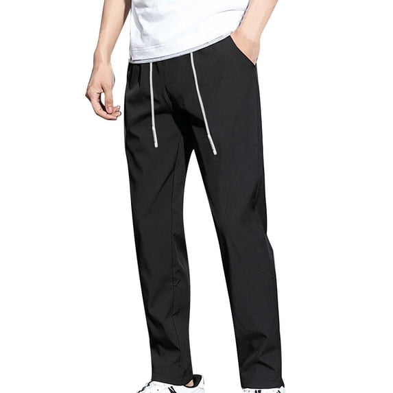 Mens Elastic Waist Sports Pants Lightweight Quick Dry Joggers Breathable Fabric for Running Gym Yoga Travel And Summer Active Casual Wear Black L