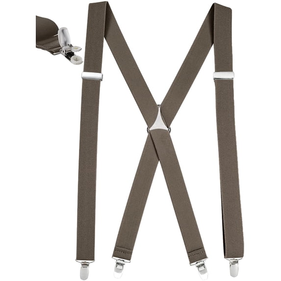 Mens Elastic X Back No Slip "Pin Clip" Straight Clip Suspenders - Olive(Regular, 46" Long)