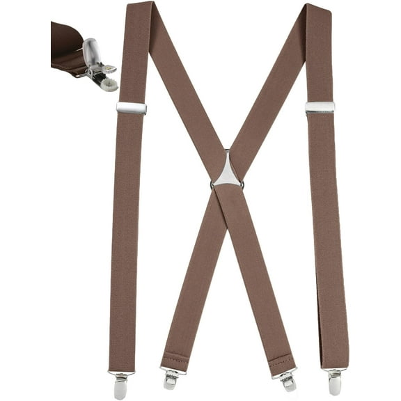 Mens Elastic X Back No Slip "Pin Clip" Straight Clip Suspenders - Tan (Regular 46" long)