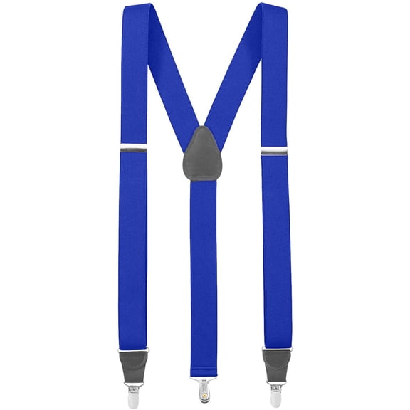 Mens Elastic Y-Back Adjustable Clip-on Leather Trim Suspenders - Royal (Regular, 46" Long)