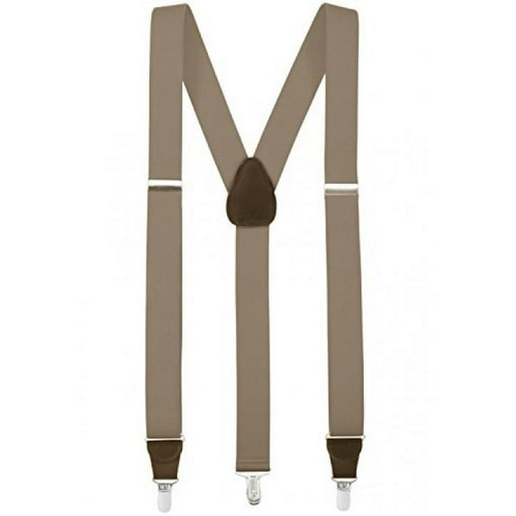 Mens Elastic Y-Back Adjustable Clip-on Leather Trim Suspenders - Tan (Tall, 54" Long )