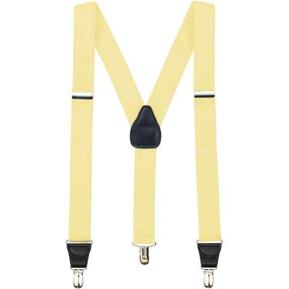 Mens Elastic Y-Back Adjustable Clip-on Suspenders with Leather Trim - Banana (Regular, 46" Long)