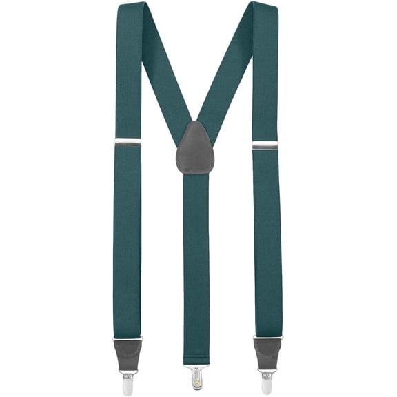Mens Elastic Y-Back Adjustable Clip-on Suspenders with Leather Trim - Hunter (Regular, 46" Long)