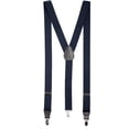 thumbnail image 1 of Mens Elastic Y-Back Adjustable Clip-on Suspenders with Leather Trim - Navy (Regular, 46" Long), 1 of 6