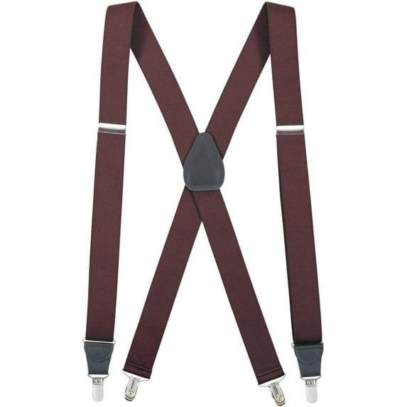 Mens Elastic x-Back Adjustable Clip-on Suspenders - Burgundy Maroon (Tall, 54" Long)