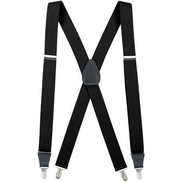 Mens Elastic x-Back Adjustable Clip-on Suspenders With Leather Trim - Black (Regular, 46" Long)