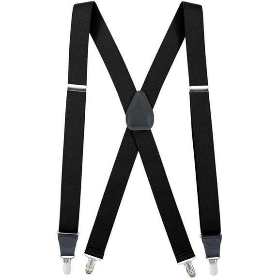Mens Elastic x-Back Adjustable Clip-on Suspenders With Leather Trim - Black (Regular, 46" Long)