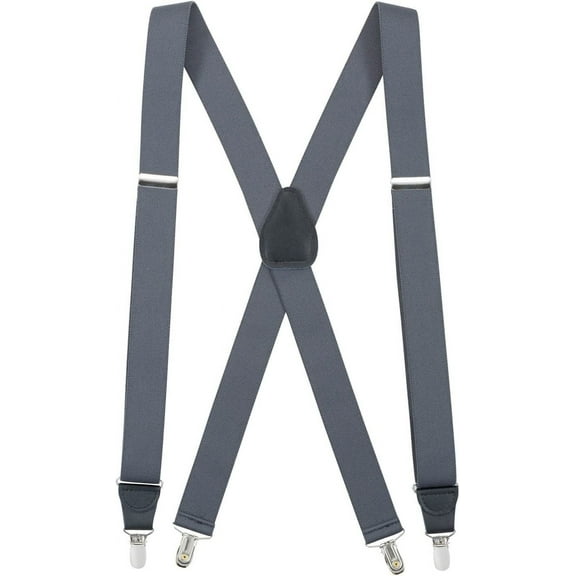 Mens Elastic x-Back Adjustable Clip-on Suspenders With Leather Trim - Grey (Regular, 46" Long)