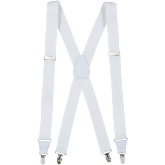 Mens Elastic x-Back Adjustable Clip-on Suspenders With Leather Trim - White (Regular, 46" Long)